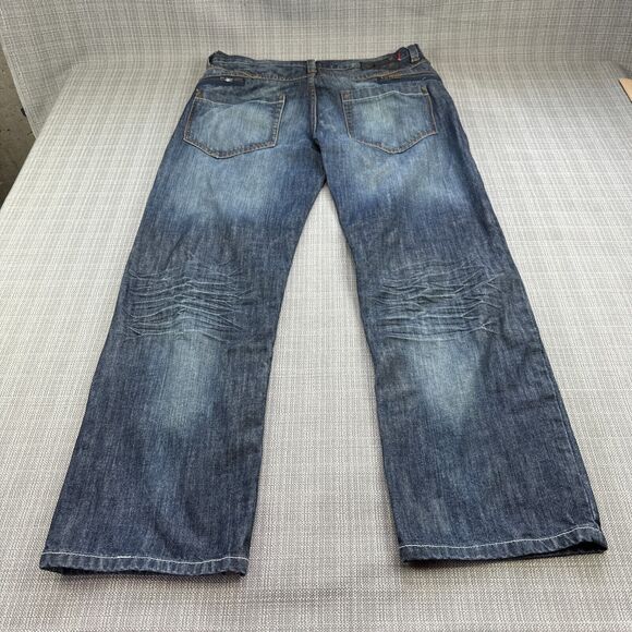 Eko Unltd Jeans Men 36x31 Relaxed 72 Unlimited Baggy Wide Leg Distressed Whisker - Picture 12 of 13